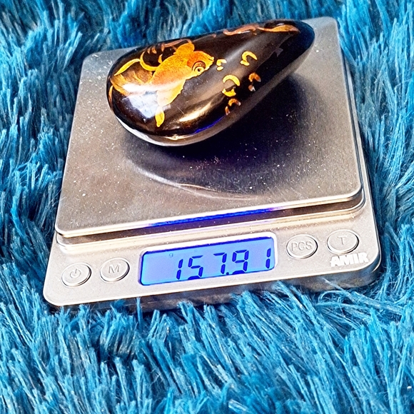 OOAK! Hand Painted Koi Fish On Polished Semiprecious Onyx Stone!